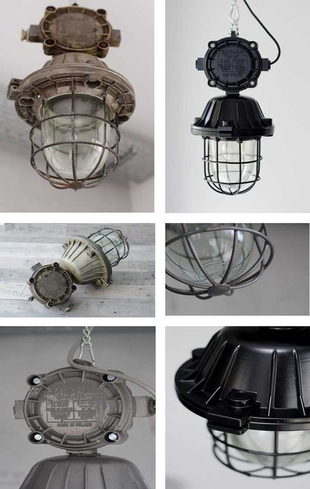 Oprawy lampy przemysłowe loft pracownia renowacji PRL OMP-125 OPH-400