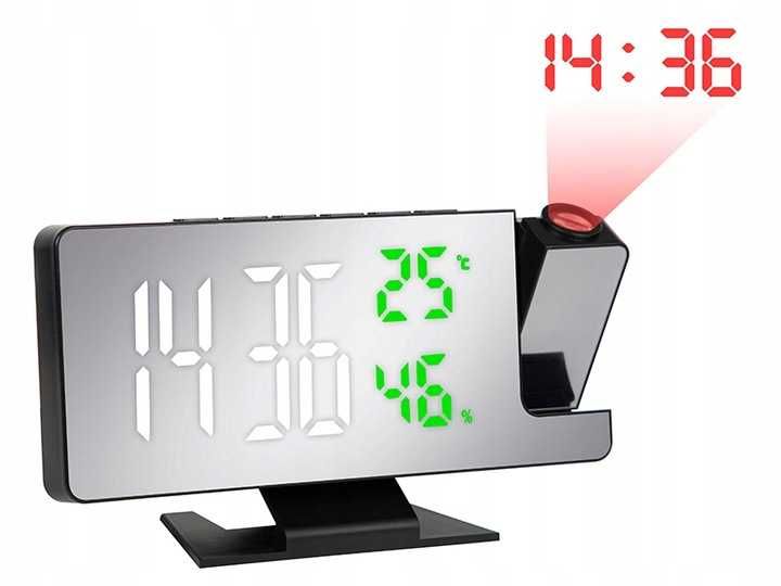 BUDZIK Zegar elektroniczny cyfrowy z projektorem LED lustro termometr
