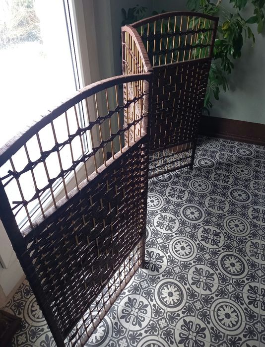 Parawan rattanowy wiklinowy ciemny brąz dekoracyjny 100 cm x 150 cm