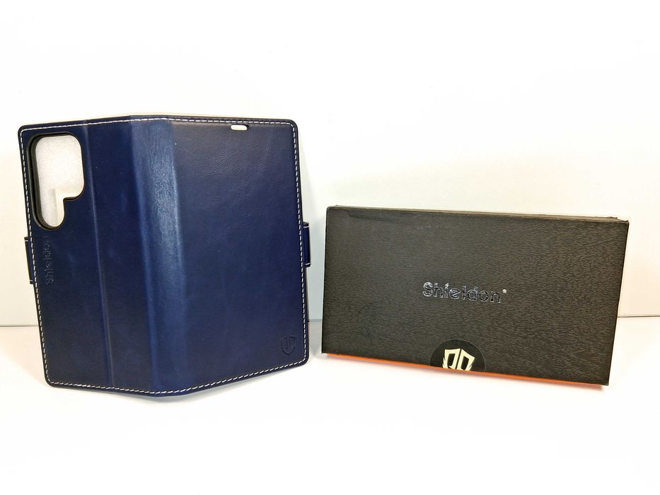 Z192 Shieldon Etui Portfel Skóra Galaxy S24 Ultra 5G RFID Ciemnoniebie