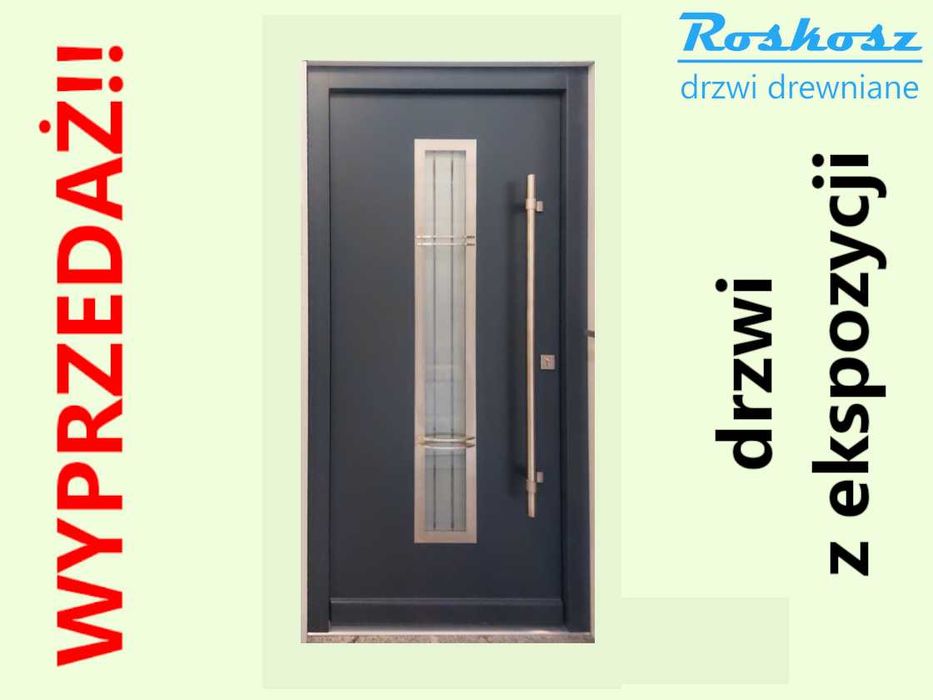 WYPRZEDAŻ Drzwi zewnętrzne 74mm drewniane powystawowe dostępne od ręki
