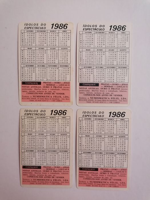 Conjunto de 4 calendários de 1986 do Rambo, Rocky e Commando