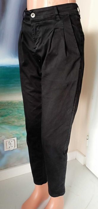Spodnie czarne r. 38 (M), Mom Fit, wysoki stan, chinosy