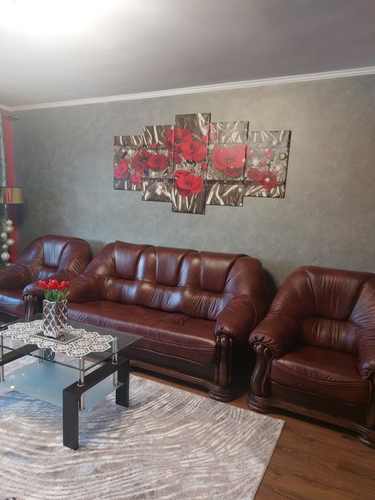 Wypoczynek skórzany, sofa i dwa  fotele
