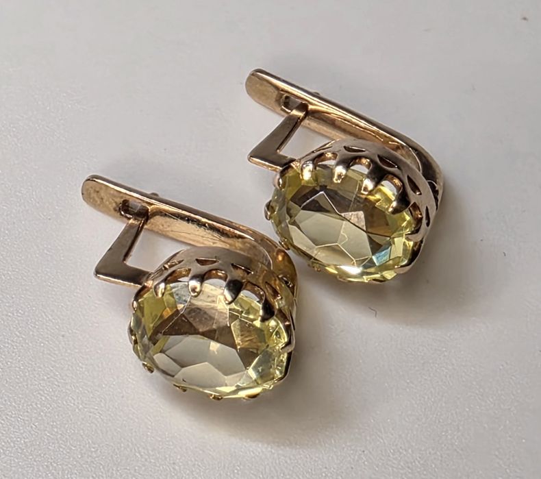 Золотые серьги ссср с цитриром