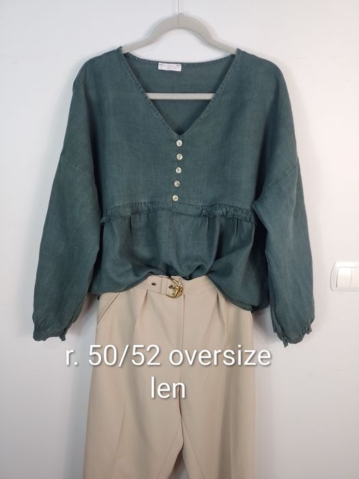 Lniana bluzka tunika The Lino Lounge 100% len morska zieleń 50/52