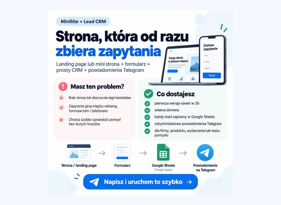 Landing page / mini strona, która zbiera zapytania + prosty CRM