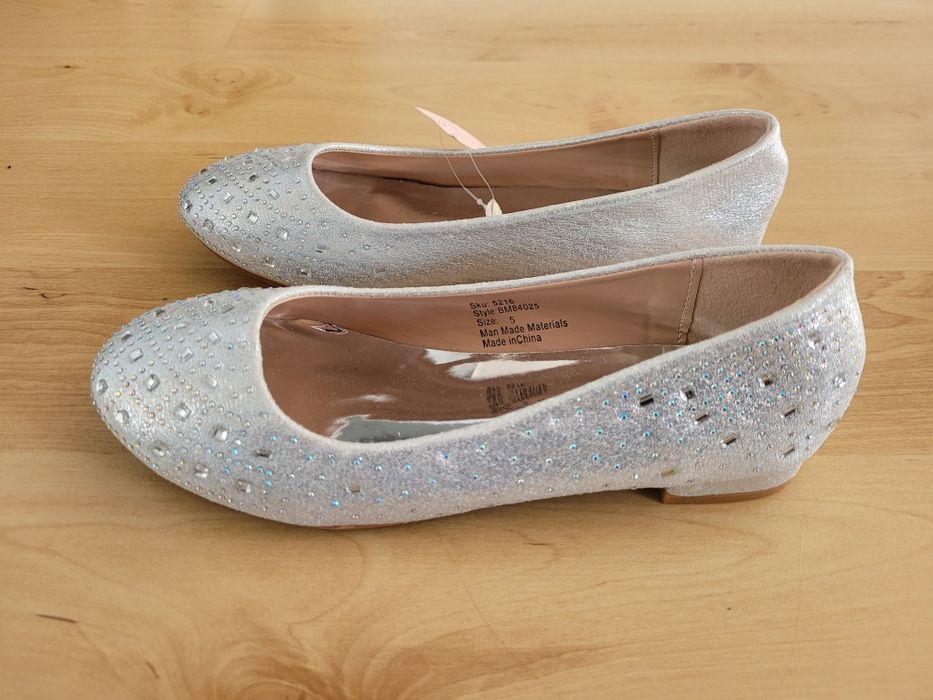 Srebrne baleriny balerinki Badgley Mischka 37 krysztalki