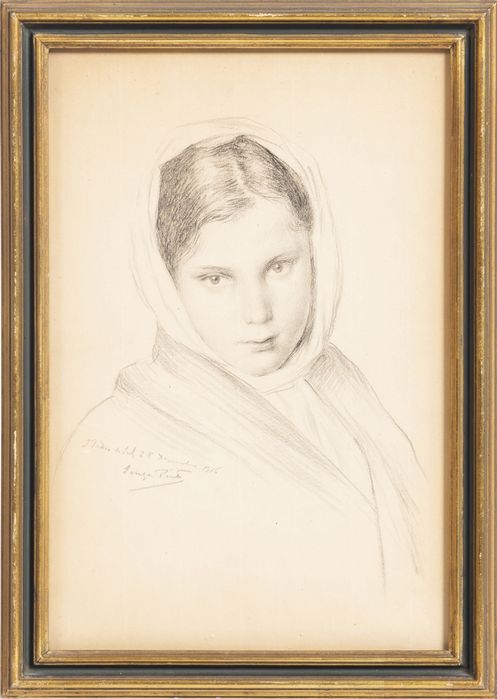 Desenho - Sousa pinto - Retrato de menina - 1916 assiando