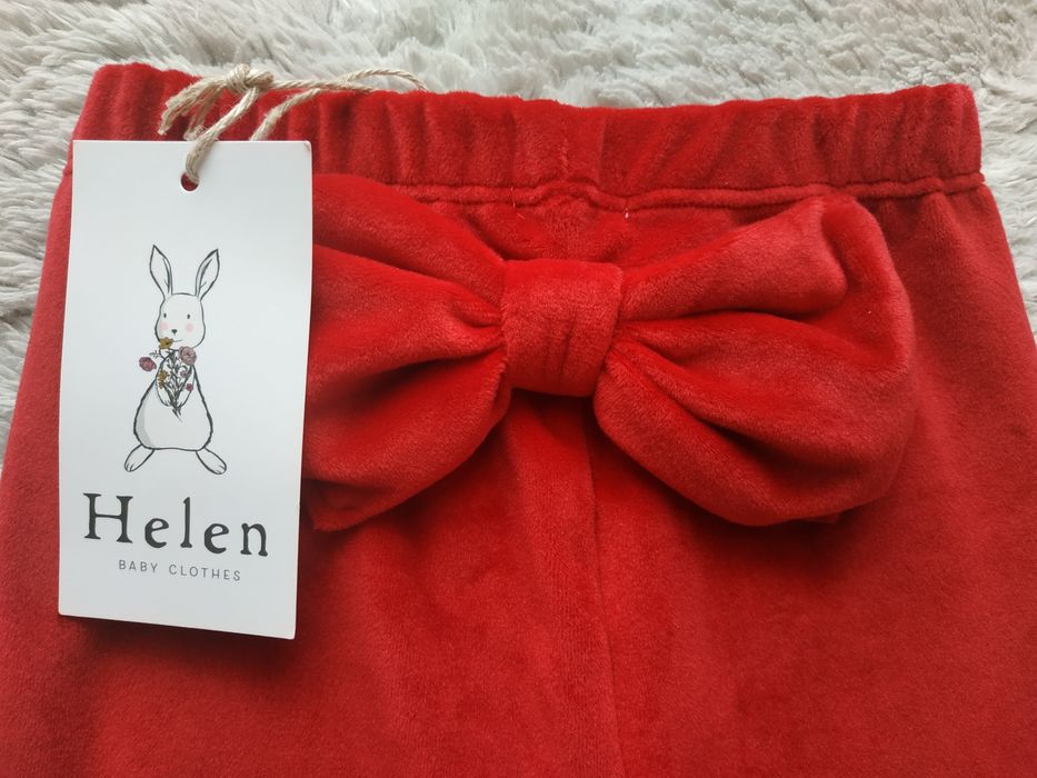 Nowe legginsy/welurowe/ocieplane/czerwone/kokarda/Helen/r.98/104