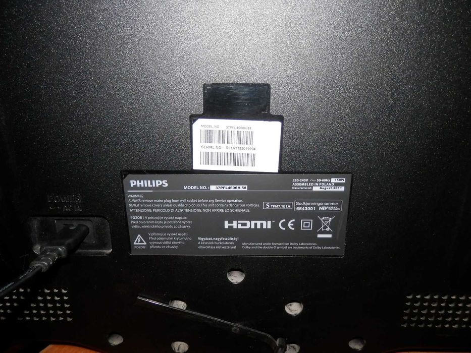 Sprzedam telewizor Philips 37PFL4606H z pilotem, sprawny, bez nóżki