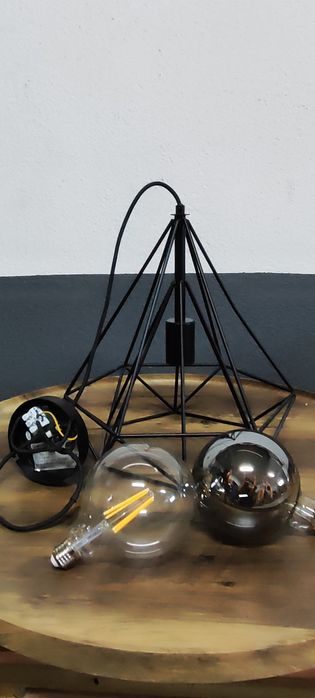 Candeeiro Suspenso Inspire Byron Preto + 2 Lâmpadas Decorativas GIGANTES