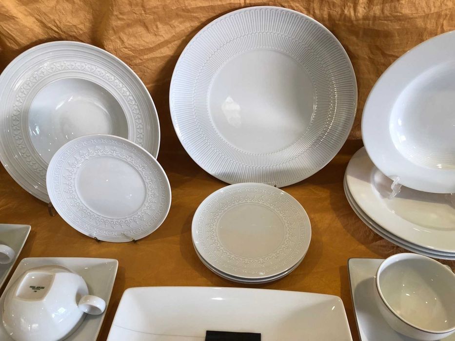 conjunto de peças de mesa em porcelana da vista alegre, três coleções