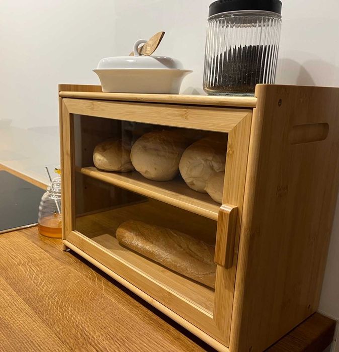 Duży Chlebak Bambusowy More&Deco Dwupoziomowy Pojemny Nowoczesny