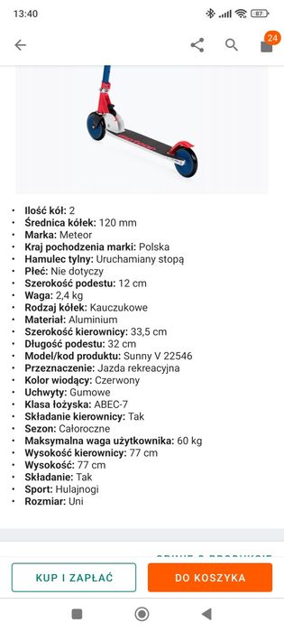 Hulajnoga Meteor Sunny