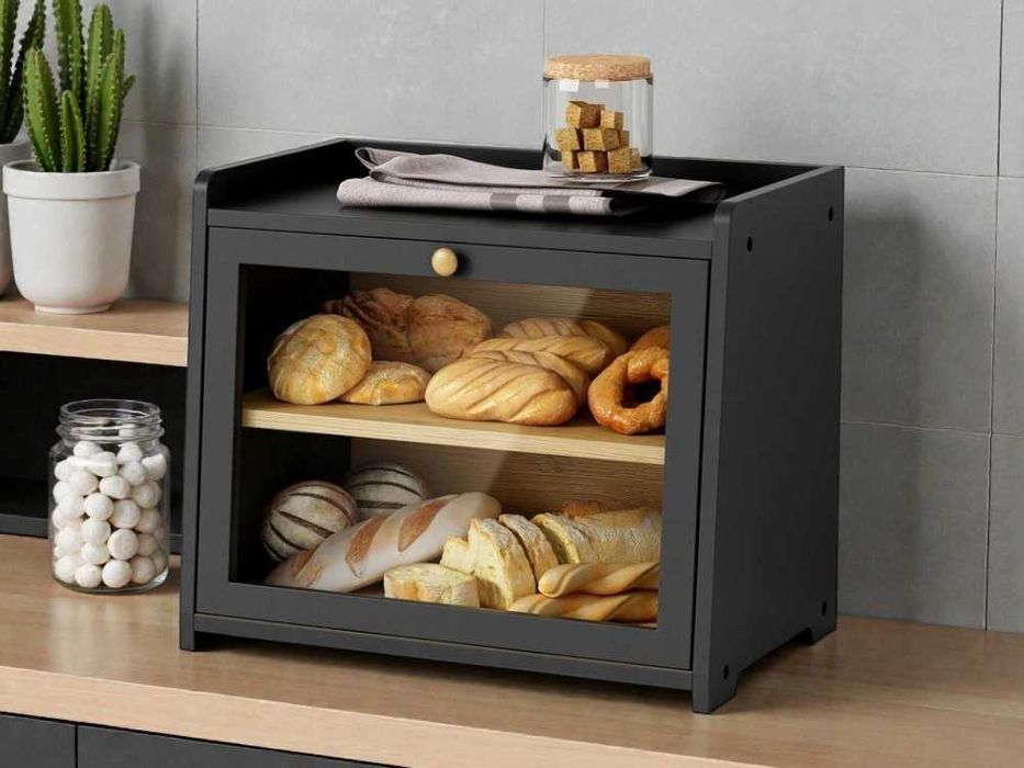 CHLEBAK Bambusowy czarny duży 2 POZIOMY – porządek na blacie kuchennym