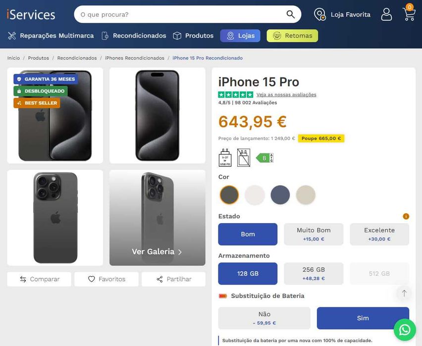iPhone 15 Pro 128Gb como Novo (Garantia de 6 meses)