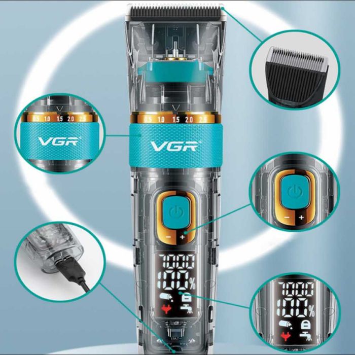 Акумуляторна машинка для стрижки волосся + 6 насадок, з USB, VGR V-695