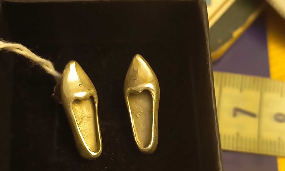 Srebrne kolczyki buty pantofelki kopciuszka vintage śmieszny pantofel