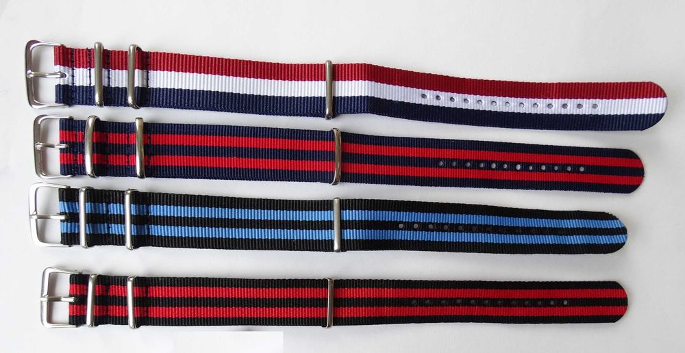 Paski NATO nylonowe do zegarka 18mm 20mm 22mm pepsi granatowo-czerwone