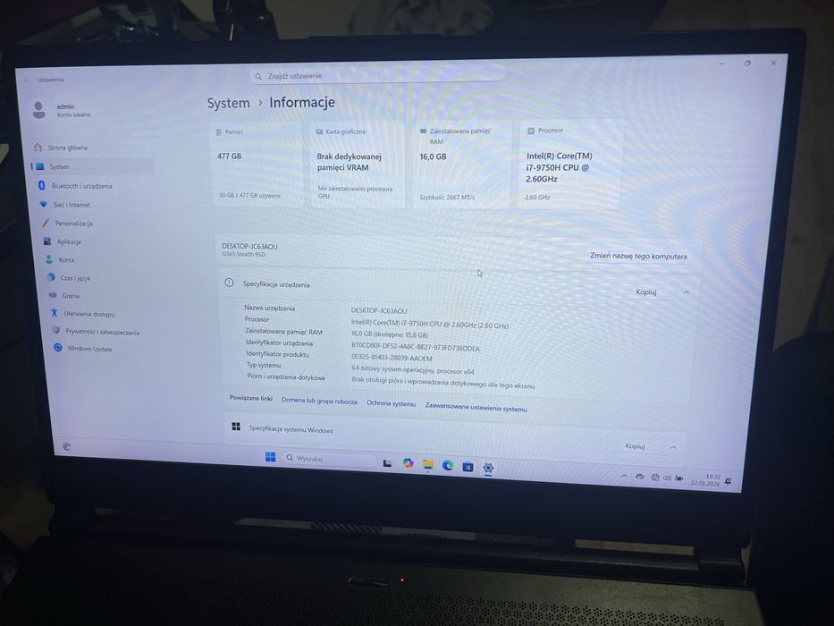 laptop gamingowy MSI GS65