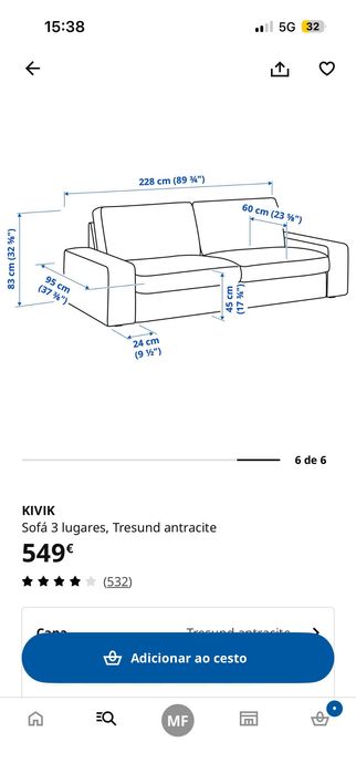 Sofa 3 lugares Kivik Porto