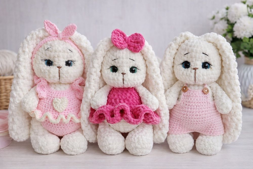 Плюшеві зайтача, зайки, в'язані іграшки , зайка, іграшки