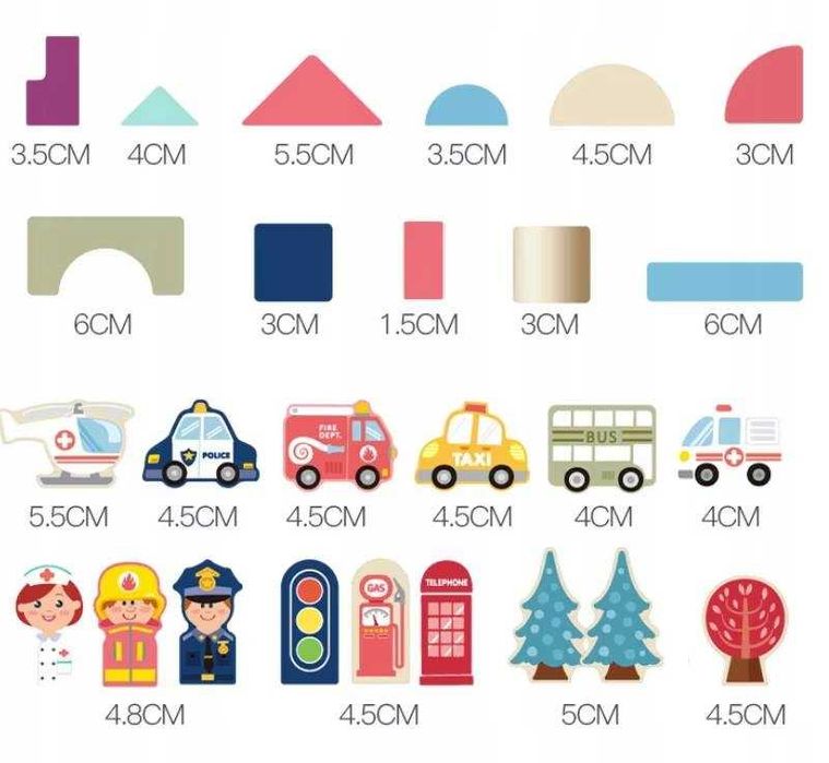 drewniane klocki edukacyjne mata miasteczko 121 el w tubie + worek