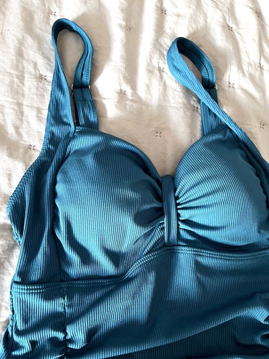 NOWY Strój kostium kąpielowy drapowany turkusowy XL