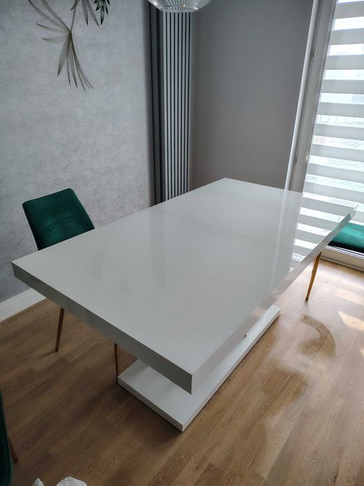 Stół rozkładany Hubertus XENON LUX 160-256 cm | Biały Super Połysk