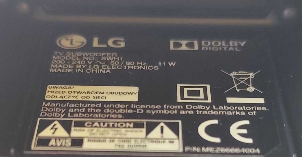 Subwoofer / Coluna para TV LG SWH1 (Entrada Ótica / Dolby Digital)