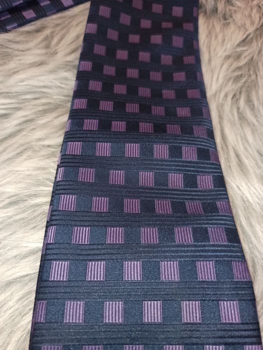 Krawat Marks&Spencer * krawat czarny kratka fioletowy * garnitur