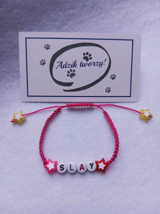 SLAY bransoletka ze sznurka różowa Regulowana Makrama Nowa Handmade