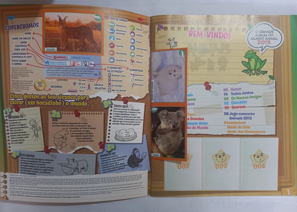 caderneta Grande álbum do Mundo Animal 2013  sem colagens