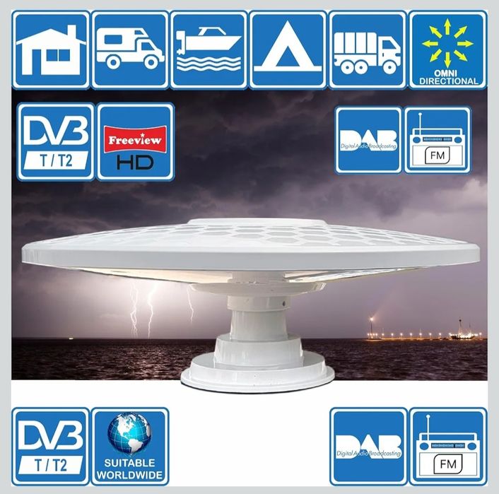 Helio Antena TV HD o wysokim zysku 33 dB TNT DVB-T2 FM Dab