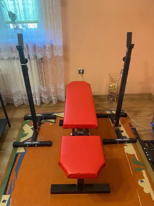 siłownia 100kg+ ławka regulowana, stojaki, hantle, poręcze do dipów…