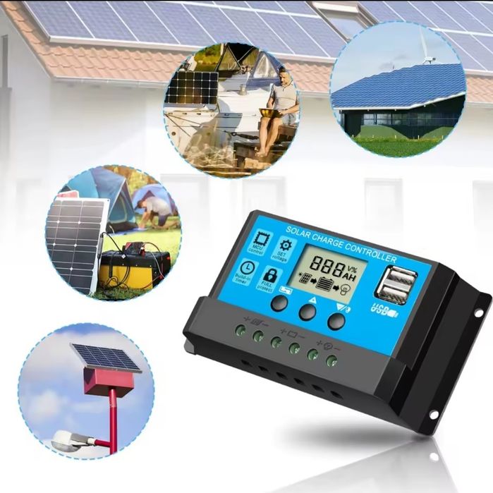 Regulator ładowania 20A PWM solar 12V 24V LCD USB Kampery