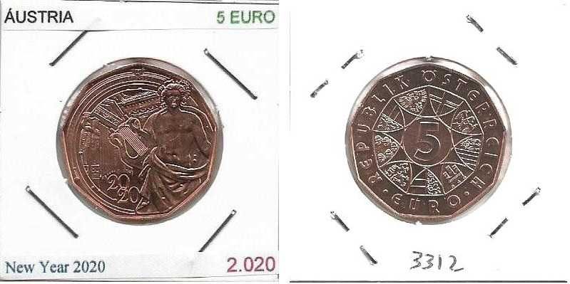 Áustria - - - 5 Euros - 2020 - - - Novo Ano 2020 - - - Moeda