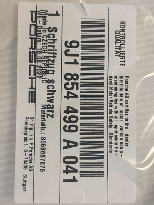 Emblemat do Porsche Taycan i Macan Electric 9J1.854.499 A