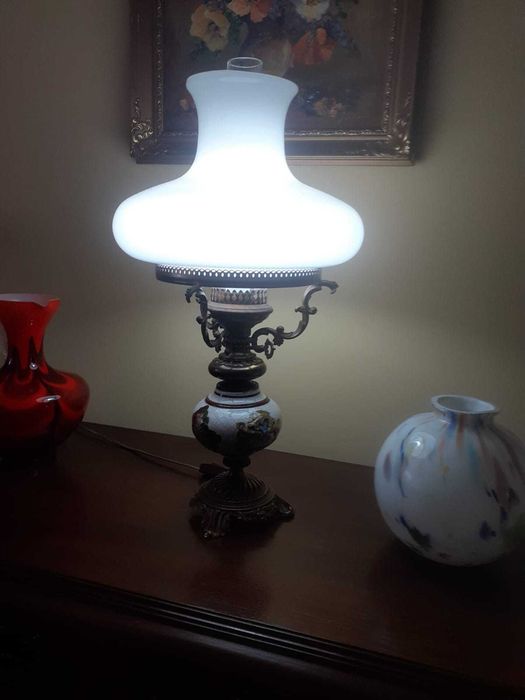 Mosiężno-porcelanowa lampa vintage