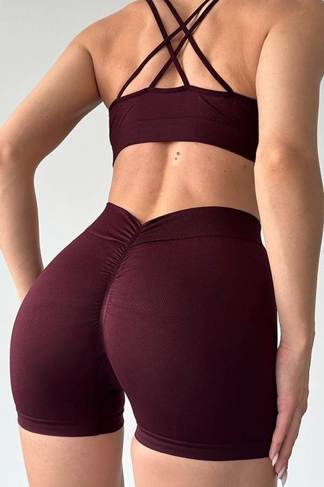 Безшовні шортики марсала з пуш ап та V подібним поясом