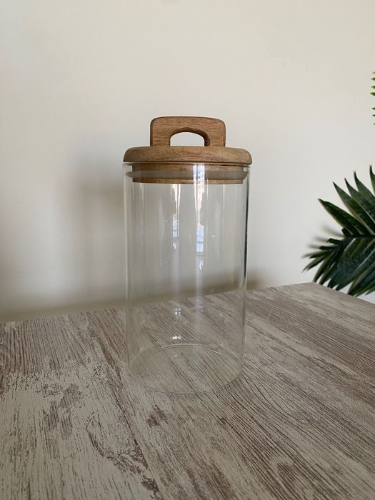 Frascos de Vidro com Tampa em Madeira Vários Taman