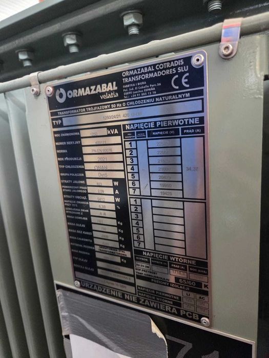 Transformator 1250kVA 21/0,42 Dyn5