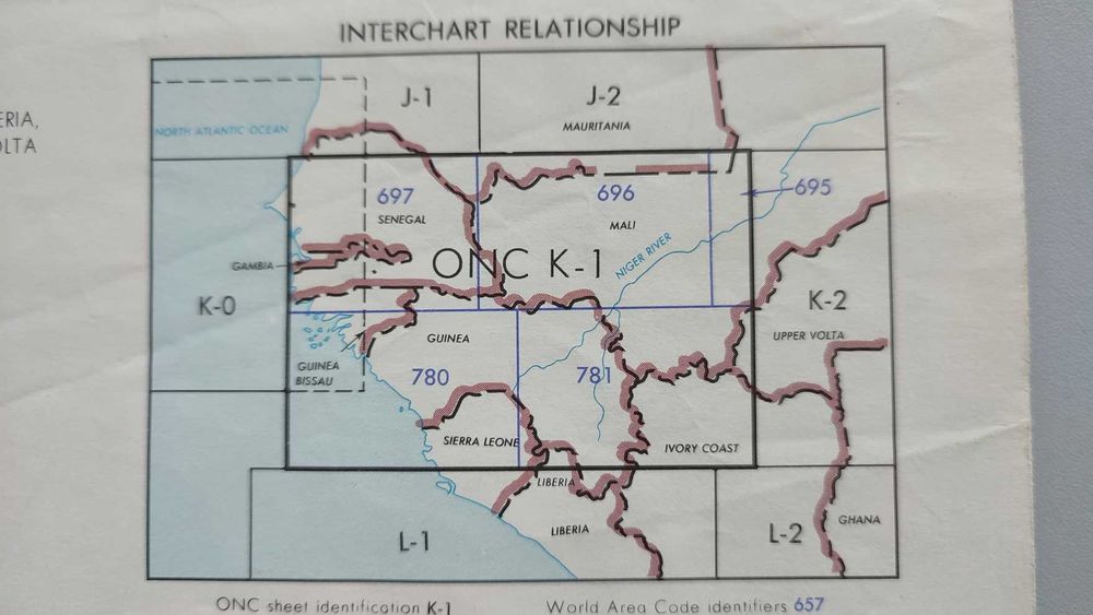 Stara mapa nawigacyjna lotnicza ONC K-1  Afryka Zach.- Senegal, Mali..