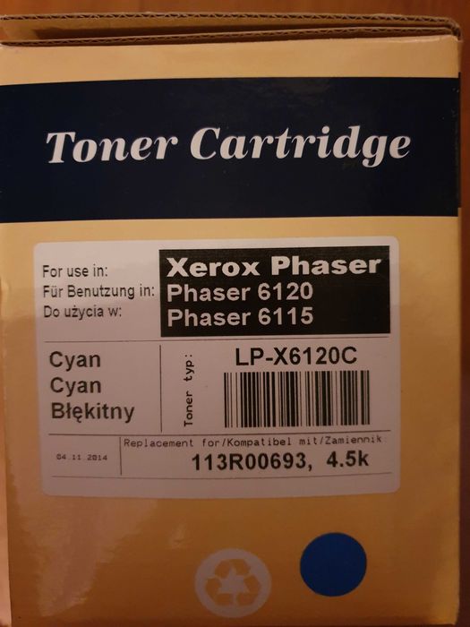Toner cartridge drukarka xerox phaser 6120 phaser 6115, cyan błękitny