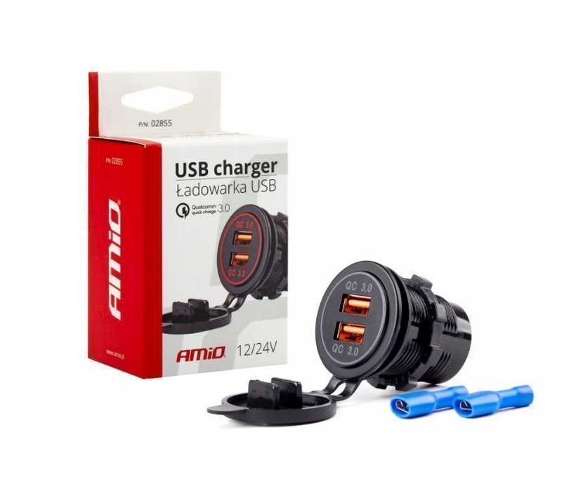 Wodoodporna szybka ładowarka samochodowa 2xUSB 12/24V QC