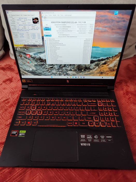 Laptop gamingowy acer nitro v16 rtx 4050  16 gb ddr5 512 ssd nvme 165 hz  ryzen 5 8645hs jak nowy