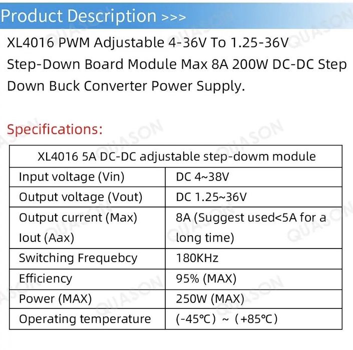 XL4016 8 A dc-dc 130 грн понижуючий перетворювач для живлення ноутбука