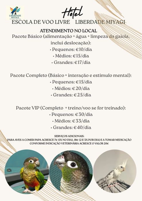 Hospedagem de Aves Exóticas e Psitacídeos e atendimento ao domícilio