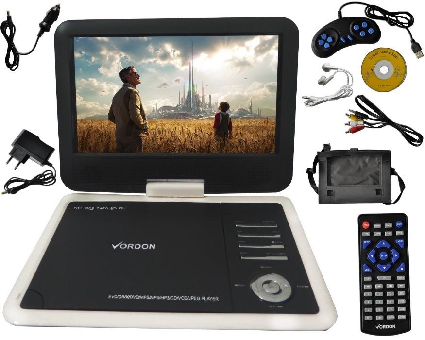 Przenośne DVD Samochodowe VORDON 10,2' USB SD GRY AV Zagłówek Prezent